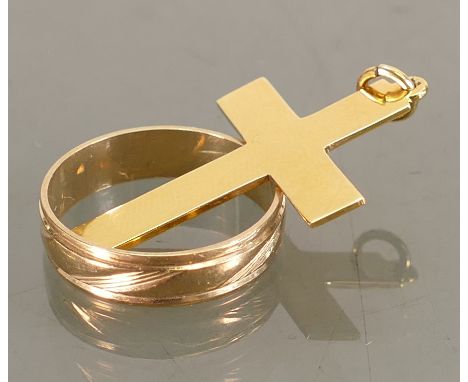 9ct gold wedding ring &amp; crucifix: 3.6 grams. (2)