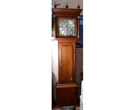 8 day Longcase clock by J Read of Knutsford circa 1790: Square dial in oak case with mahogany cross banding.  The clock has a