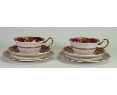 Wedgwood pair of trios in the rare burgundy Astbury design: (6)