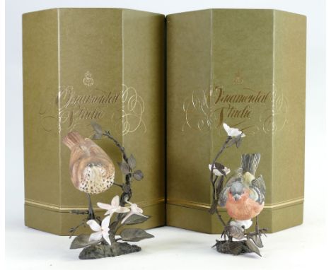 Royal Worcester British Birds on Bronze figures: Thrush &amp; Chaffinch, both boxed. (2)