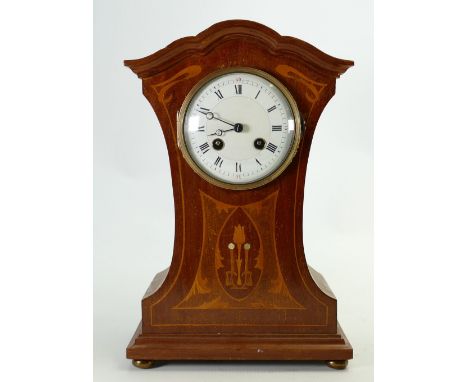 Art Nouveau Mahogany inlaid Mantle clock: h33 x w22cm.