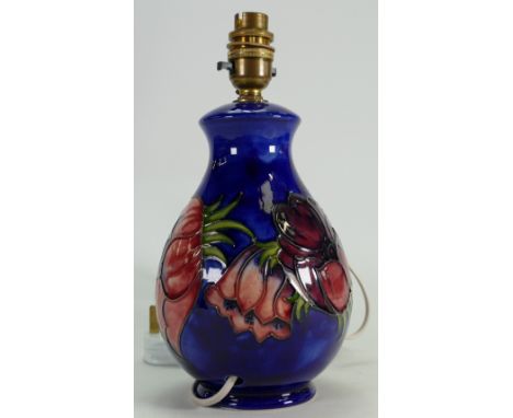 Moorcroft Clematis on blue ground lamp base: Height to fitting 20cm