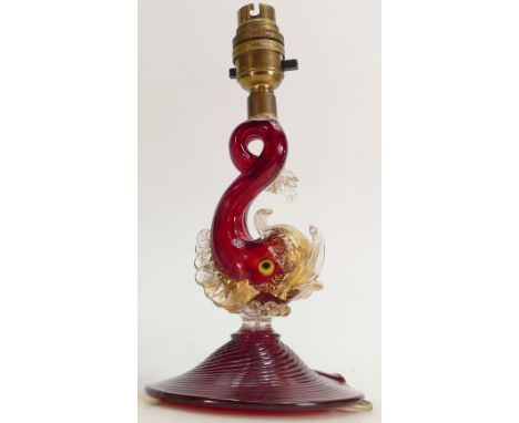 Murano glass Dolphin ruby glass lamp stand: Height 24cm.
