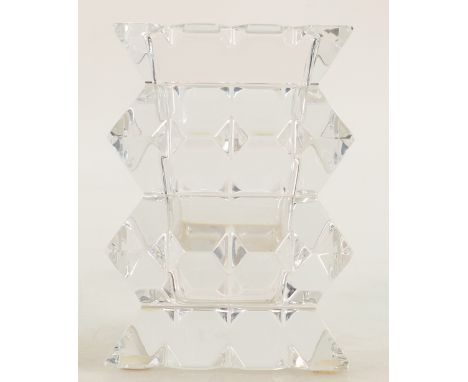 Baccarat vintage crystal square vase: Etched mark to base and label, height 11cm.