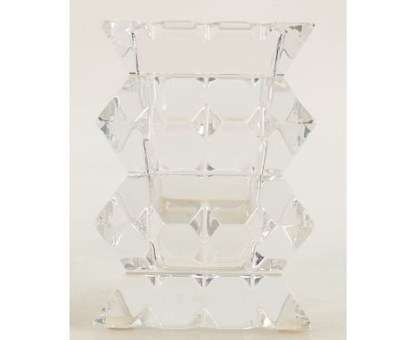 Baccarat vintage crystal square vase: Etched mark to base and label, height 11cm.