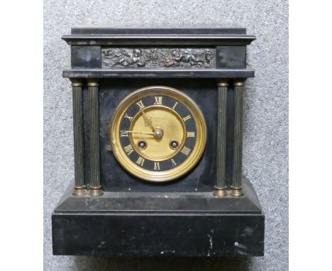 Early 20th century French slate architectural Mantle clock: h24 x w26cm.