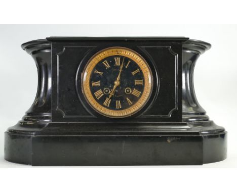 Early 20th century French slate Mantle clock: h22 x w38cm. (Chip to top left edge)