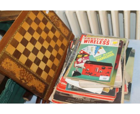 A QUANTITY OF ASSORTED EPHEMERA TOGETHER WITH A SEWING TABLE, A BOX OF 7" RECORDS AND VINTAGE MAGAZINES TO INCLUDE 'LIFE' AND
