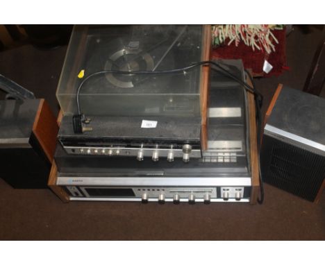 A SANYO RECORD PLAYER TOGETHER WITH ANOTHER AND SPEAKERS