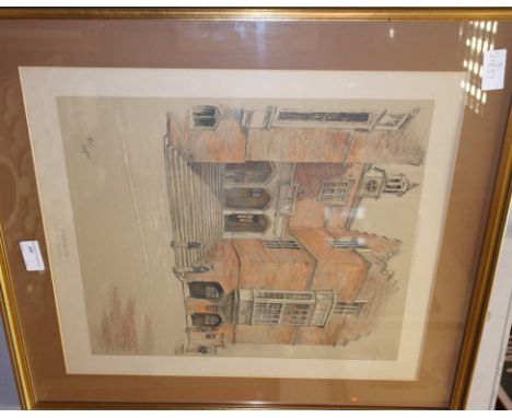 Cecil Aldin (1870-1935): Harrow, the Old Schools, colour lithograph 