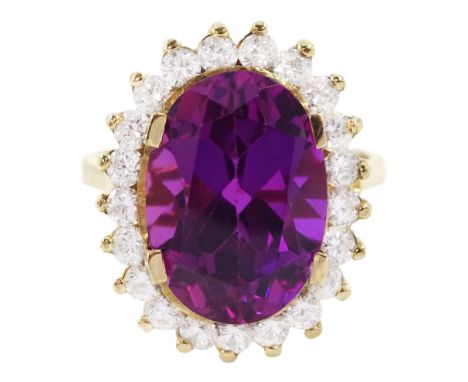 14ct gold synthetic purple sapphire and cubic zirconia cluster ring, stamped 14KCondition Report:Approx 8.55gm, tested 14ct, 