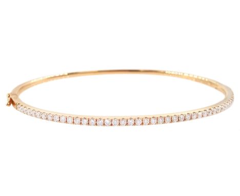 14ct rose gold round brilliant cut diamond hinged bangle, stamped 14K, total diamond weight approx 1.00 caratCondition Report