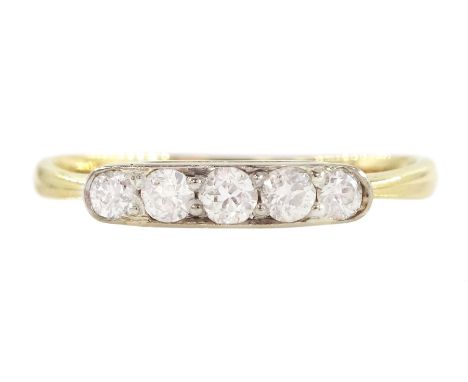 Early 20th century gold five stone old cut diamond ring, stamped 18ct, total diamond weight approx 0.30 caratCondition Report