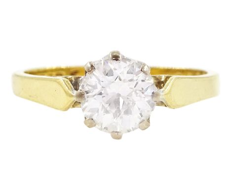 18ct gold single stone old cut diamond ring, Birmingham 1975, diamond approx 0.90 carat Condition Report:Approx 2.95gm, size 