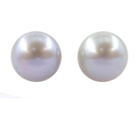Pair of 9ct gold light grey pearl stud earringsCondition Report:Diameter = 9.5mm, good condition