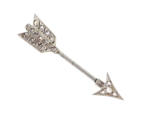 Early 20th century milgrain set rose cut diamond arrow brooch, with detachable gold and platinum featherCondition Report:Appr