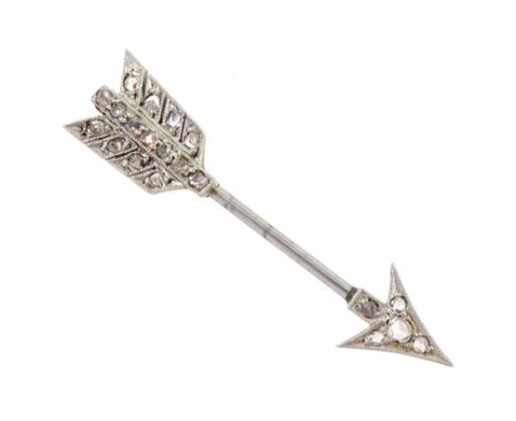 Early 20th century milgrain set rose cut diamond arrow brooch, with detachable gold and platinum featherCondition Report:Appr