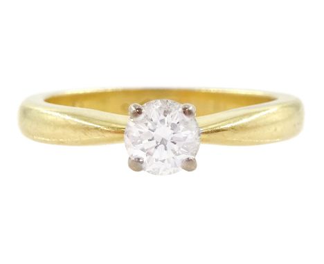 18ct gold single stone round brilliant cut diamond ring, Sheffield 2007, diamond 0.40 caratCondition Report:Approx 3.8gm, siz