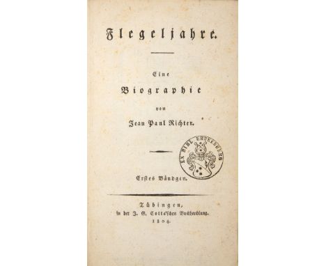 Jean Paul Richter: Flegeljahre. Eine Biographie. 2 Bde. 16,8 x 9,8 cm. 2 Bll., 229 SS.; 1 Bl., 311 SS. Hellbraune Pp. mit dun