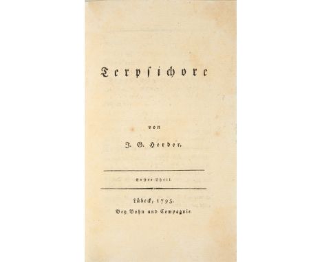 Herder, Johann Gottfried: Terpsichore. 3 Teile in 3 Bänden. Lübeck: Bohn und Compagnie 1795-96. 17 x 10 cm. XXII SS., 1 Bl., 