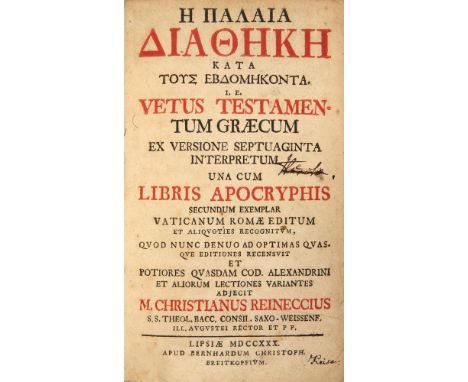 Biblia graeca. - He palaia diatheke kata tous ebdomekonta. I. e. vetus testamentum graecum ex versione Septuaginta interpretu
