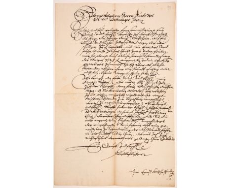 SCHERFFENBERG, JOHANN ERNST VON (1588-1662)Schriftstück mit eigenhändiger Unterschrift („Joan Ernst von Scherffenberg“). 3. N