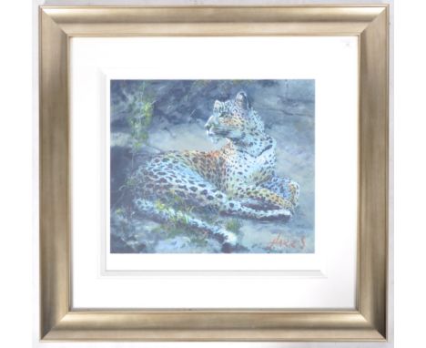 Rolf Harris - Australian Entertainer &amp; Artist - Leopard Reclining At Dusk - An original limited edition signed / autograp