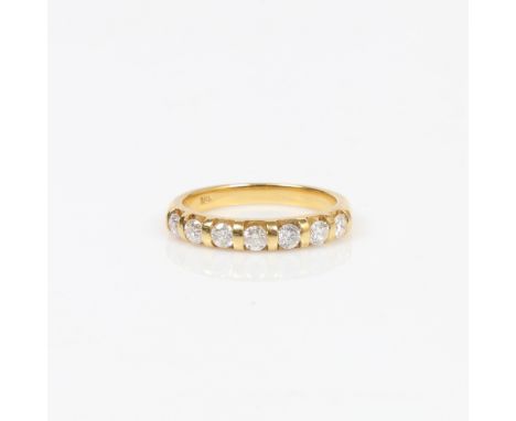 18CT GOLD DIAMOND ETERNITY RING. Set with seven round brilliant cut diamonds, TDW approx. 0.455ct. Estimated colour approx. H