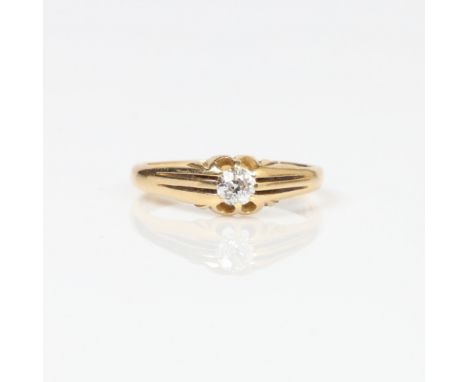 ANTIQUE 18CT GOLD DIAMOND GYPSY RING. Set with one old cut diamond approx. 0.44ct. estimated colour approx. J-K. Estimated cl