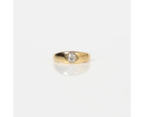 LATE VICTORIAN DIAMOND GYPSY RING. Set with one old mine cushion cut diamond approx. 0.62ct. Estimated colour approx. K-L. Es