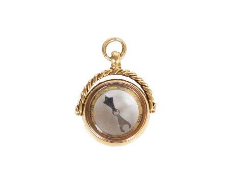 ANTIQUE 18CT GOLD SPINNING COMPASS FOB. A solid chain C-shaped frame, with double sided compass. Hallmarked 'M.W&amp;S (Matth