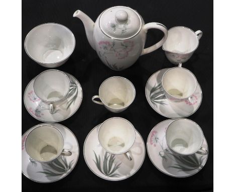 Shelley tea service of fourteen pieces in the Pastoral pattern, no cracks or chips. Not available for in-house P&amp;P 