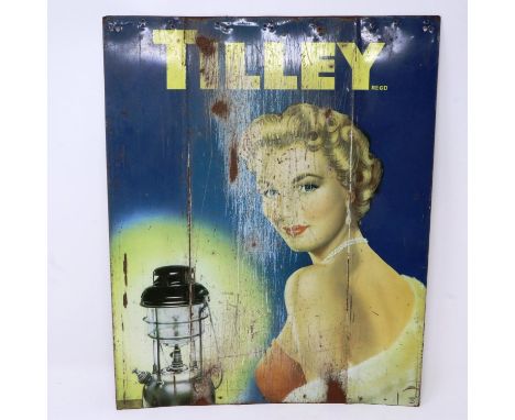 Tilley lamp tin sign, 46 x 37 cm. Not available for in-house P&amp;P 