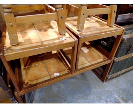 Nest of three mid century tile topped tables, largest 100 x 50 x 50 cm. Not available for in-house P&amp;P 