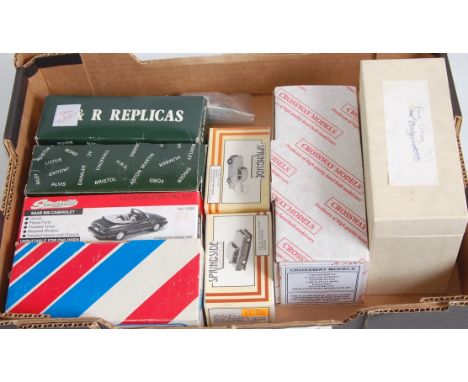 Eight various boxed and loose mixed scale resin white metal and plastic car kits to include KNR Replicas, Somerville, Record 