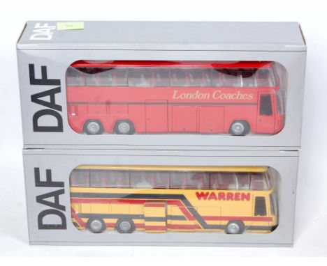 A Tekno 1/50 scale DAF SB series boxed coach group to include a London Coaches and Warren Coaches boxed diecast group, both i