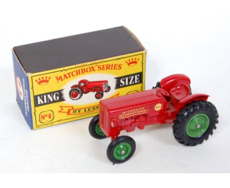 A Matchbox kingsize No. K4 International McCormick Tractor, comprising red body with green hubs, and housed in the original a