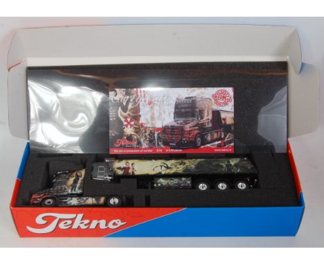 A Tekno 1/50 scale model of a Julian Davis Scania T5 Topline tipper trailer, model No. 69788, appears complete, in the origin