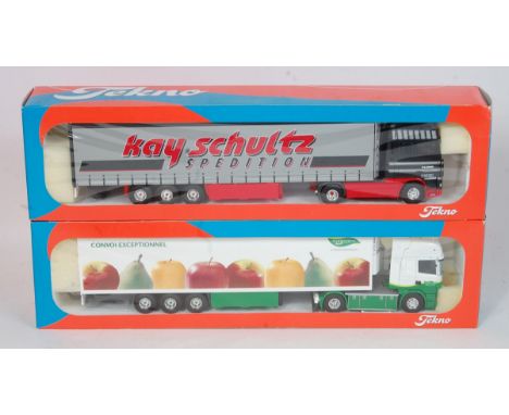 A Tekno 1/50 scale road transport diecast group to include a Kay Schultz DAF 95XF tractor unit with curtainside trailer, toge