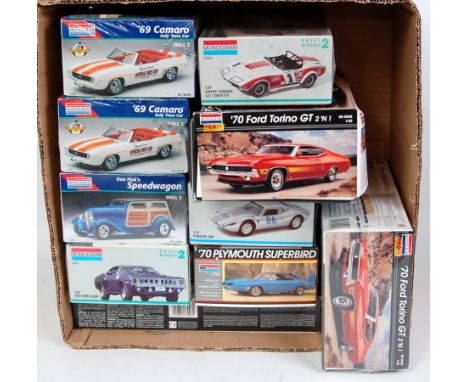 Ten various boxed Monogram and other mixed scale Classic Car and Racing Car kit group to include a 1970 Plymouth Superbird, a