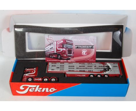 A Tekno 1/50 scale model of a Thompson Livestock Scania R580 livestock tractor unit and trailer, model No. 68967, complete wi