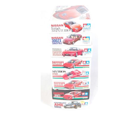 Eight various boxed Tamiya Classic Sports car kit group, all appear as issued to include a Ferrari Testarossa, a Nissan 300 Z