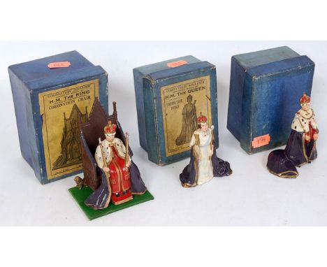 Three various boxed Joe Hilco Series Made in England Coronation souvenir models to include Her Majesty the Queen in full coro