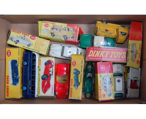 Eight various boxed and playworn Dinky Toy diecasts, some boxes with damage to include No. 283 BOAC coach, No. 239 Vanwall Ra