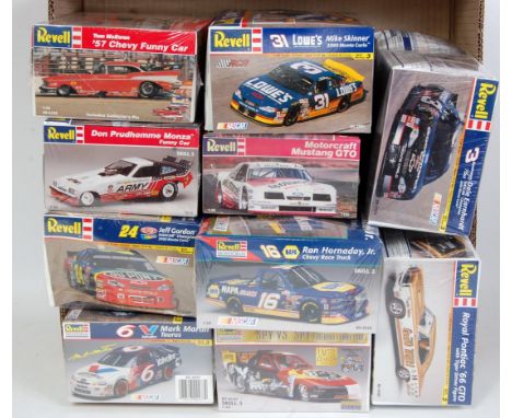 Ten various boxed as issued Revell and Revell Monogram 1/24 and 1/25 scale classic racing car and racing truck plastic kits, 