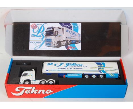 A Tekno 1/50 scale model of a P&amp;J Gillane Volvo FH550 Globetrotter tractor unit and refrigerator trailer, appears complet