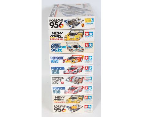 Nine various boxed as issued Tamiya 1/24 scale Le Mans Racing Car kits, all appear as issued to include Porsche 956, Porsche 