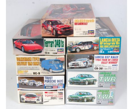 Nine various boxed mixed scale Hasegawa Classic Car High Speed Racing and commercial vehicle kit group, to include a Jaguar X