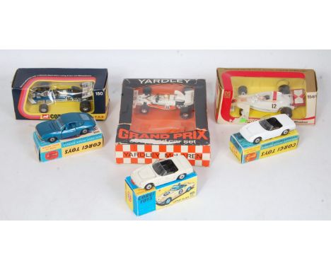 A collection of various boxed and reproduction boxed Corgi Toy diecasts, to include a Grand Prix Soap and Car Yardley F1 raci