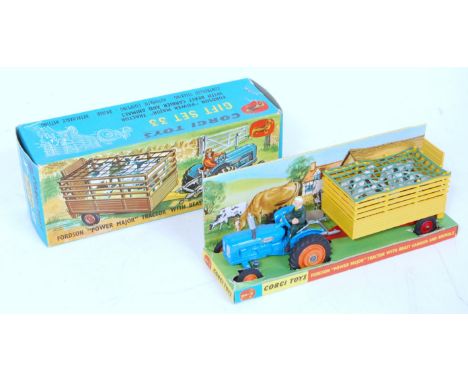 A Corgi Toys Gift Set No. 33 comprising Fordson Power Major Tractor with beast carrier and load, housed in the original slidi